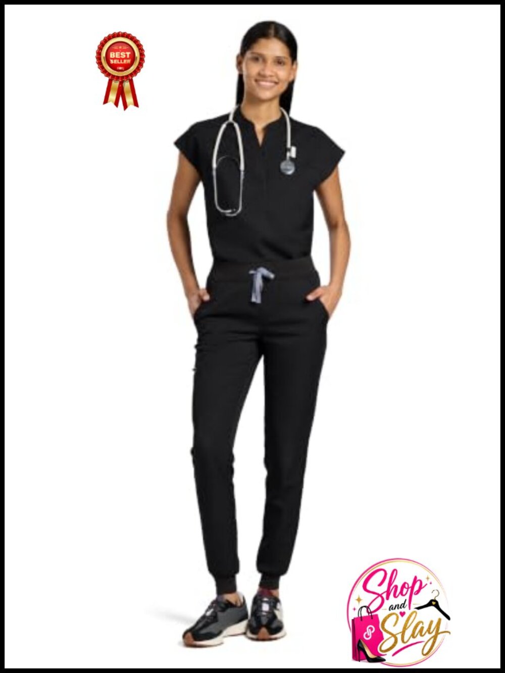 Women's Medical Scrub Set Dolman Sleeve Top & Jogger Pants 8 Pockets Stretch